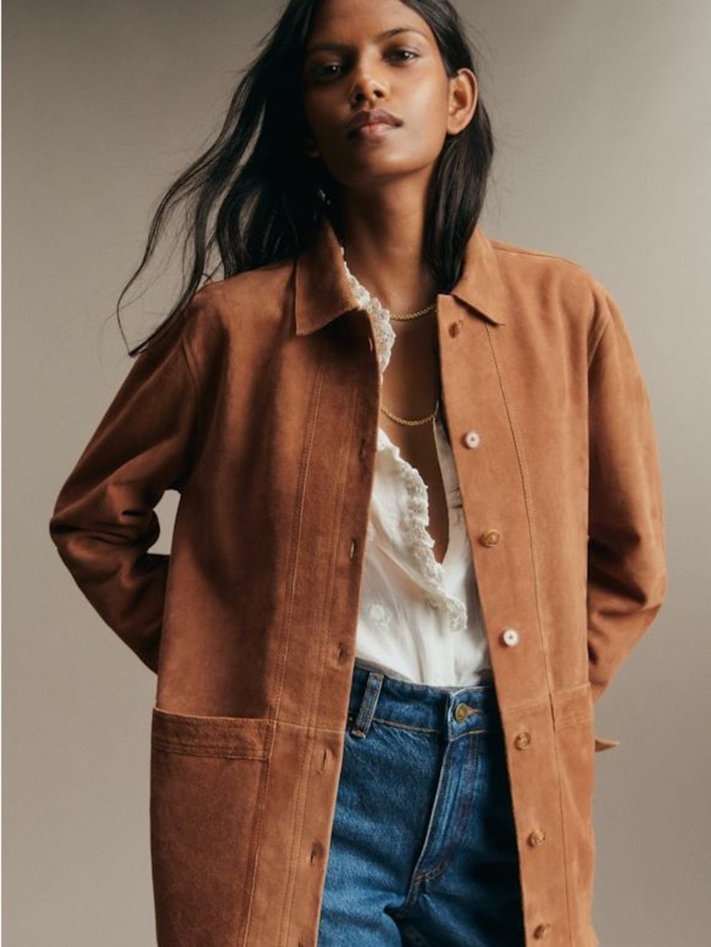 Sezane Will Jacket in Camel Suede